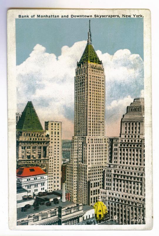 New York, NY to Pittsburgh, Pennsylvania 1933, Bank of Manhattan used Postcard