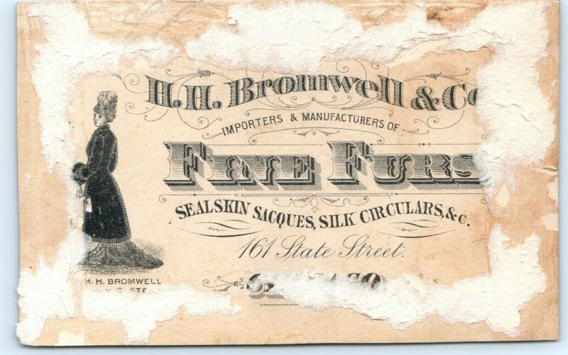 c1880s Chicago State IL HH Bromwell Fine Furs Engraved Artistic Trade Card C16