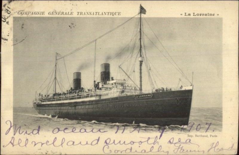 French Steamship LA LORRAINE Used 1907 Windham Depot NH Doane Cancel PC