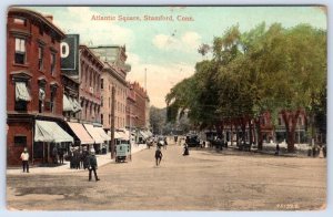 1908 STAMFORD CONNECTICUT*CT*ATLANTIC SQUARE*TROLLEY*BICYCLE*HORSES & WAGONS