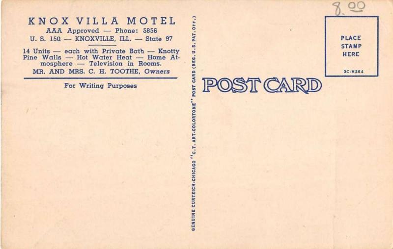 Knoxville Illinois Villa Motel Street View Antique Postcard K42895