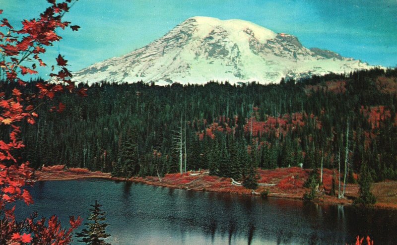 Postcard Mt. Rainier Mirror Lake Fall Scene In Nearby Mountain Lakes Washington