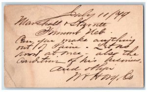 1879 Make Anything Letter Fremont Nebraska NE Quincy Illinois IL Postal Card