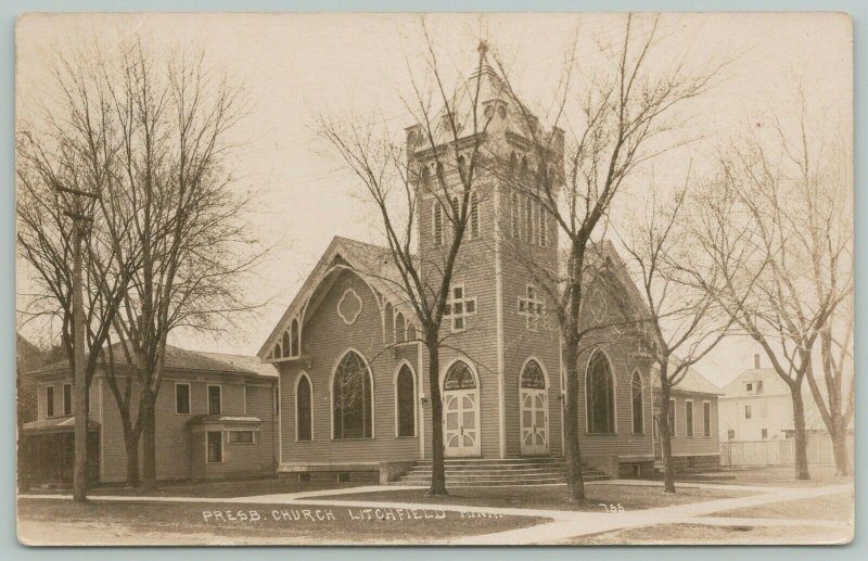 Litchfield Minnesota~Presbyterian Church~Parsonage~Neighborhood Homes~c1910 RPPC