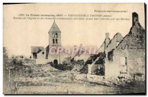 Old Postcard Army Vendresse and Troyon ruins of the church and nearby houses ...