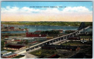 c1940s Dubuque IA Downtown Julien Bridge Railway Depot Mississippi River PC A249