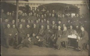 WWI Soldiers Pose w/ Musical Instruments Christmas Tree c1915 RPPC