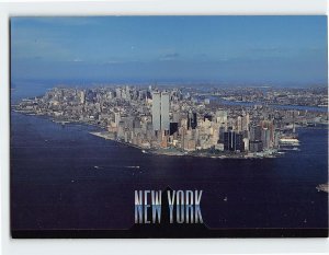 Postcard Bird's-eye view of Manhattan and harbor, New York City, New York