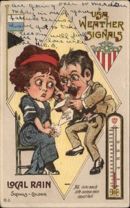 USA Weather Signals Husband Scolding Wife Squalls c1910 Vintage Postcard