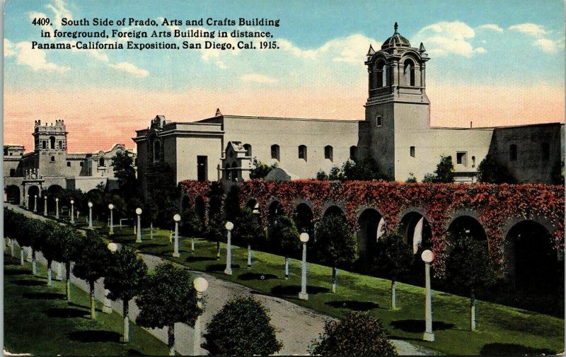 South Side Prado Arts Crafts Building Panama CA Expo 1915 Antique Postcard  