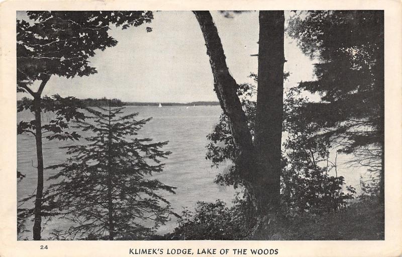 Lake of the Woods Ontario~Klimek's Lodge~Overlooking Lake through Trees~1940s PC