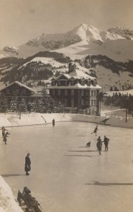 Dog Skating On Ice Rink at Hotel Schonegg Adelboden Switzerland Postcard