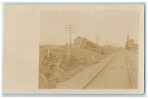 c1910's Locomotive Train Wreck Disaster CMStP&P Nachusa IL RPPC Photo Postcard