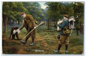 c1910's Rabbit Hunting Retrieving Mens Dog Feeding  Ireland Antique Postcard
