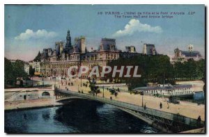 Old Postcard Paris Hotel de Ville and the Bridge of Arcola