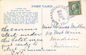 Shenandoah Caverns Inn Cars Virginia 1929 postcard