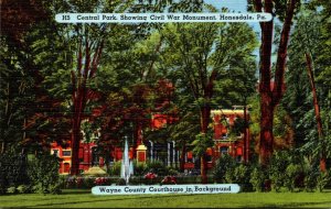 Pennsylvania Honesdale Central Park Showing Civil War Monument Wayne County C...