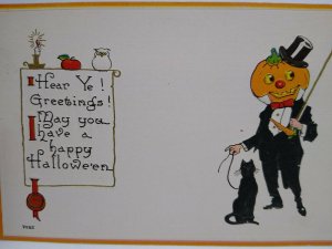 Halloween Postcard Tuxedo Goblin Man Black Cat Bergman 7035 Unused Vintage Orig