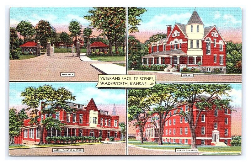 Veterans Facility Scenes Wadsworth Kansas Multi View Postcard