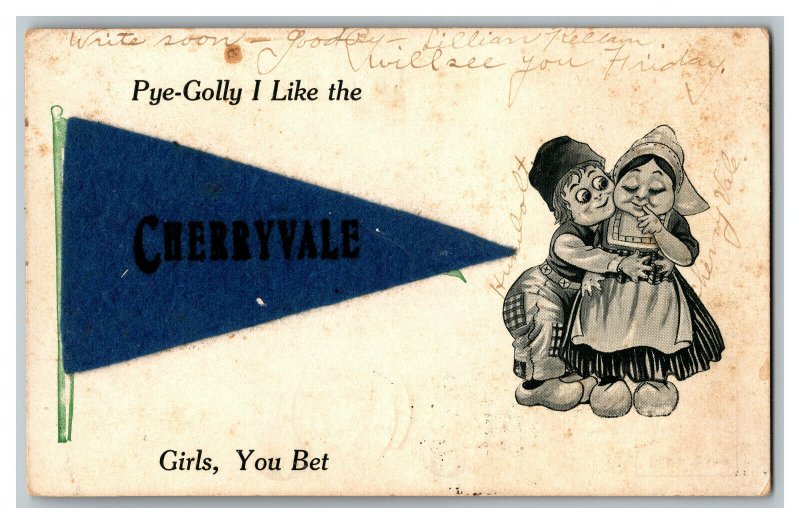 Postcard Pye-Golly I Like The CHERRYVALE Girls Vtg. Pennant Standard View Card 