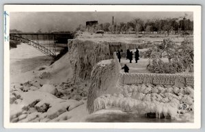 Niagara Falls Frozen Arched Bridge Photo by Schira RPPC Postcard A26