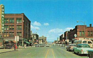 Superior WI Tower Ave. Furniture Store Bus Old Cars Postcard