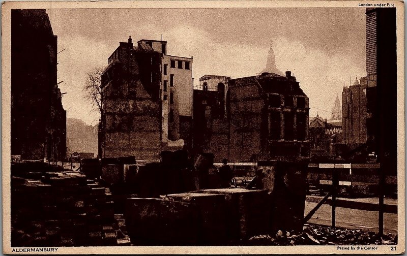 c1939 WWII LONDON BOMBING DESTRUCTION PHOTO ALDERMANBURY POSTCARD 29-184 