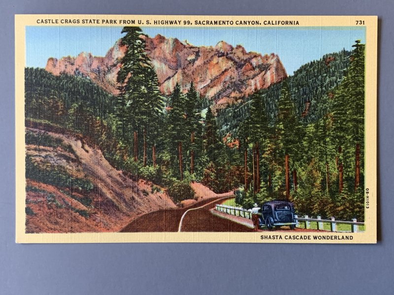 Castle Crags State Park CA Landscape Linen Postcard A1142084719