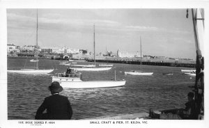 H69/ Kilda Australia Foreign RPPC Postcard c1940s  Small Boat Craft Pier 102