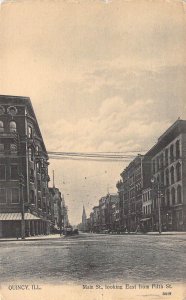 c.'07,  Maine Street Looking East from 5th, Wagons, Quincy, IL, Old Post Card