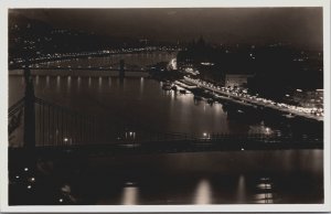 Hungary Budapest Latkep esti Vilagitasban Vintage RPPC C094