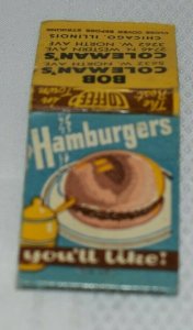 Hamburgers You'll Like! Bob Coleman's Illinois 20 Strike Matchbook Cover