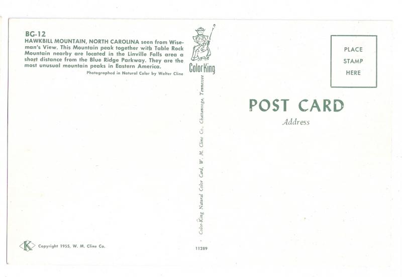 Hawkbill Mountain North Carolina Blue Ridge NC Postcard