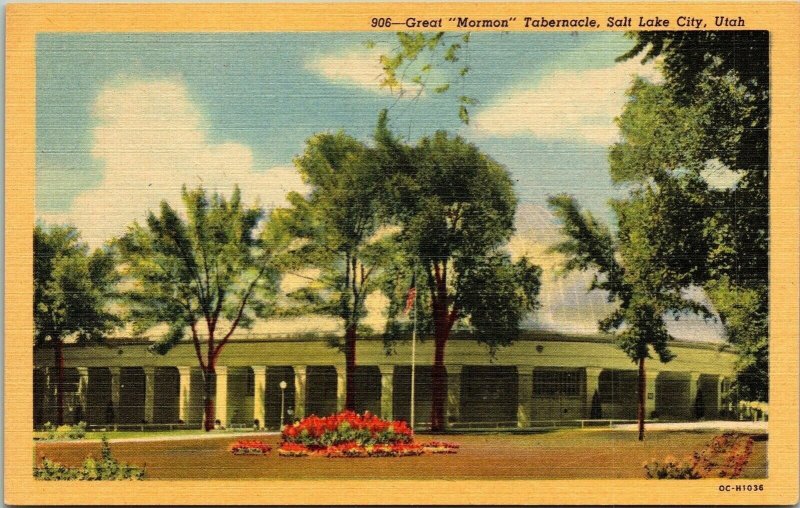 Great Mormon Tabernacle Salt Lake City Utah UT Linen Postcard Curteich VTG UNP  