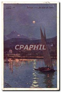 Old Postcard Evian At Moonlight