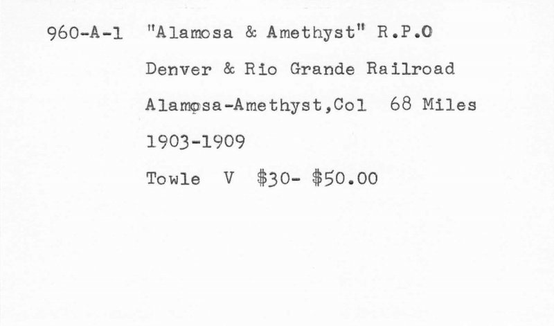 Alamosa & Amethyst R.P.O. Denver & Rio Grande Railroad CO. Postcard