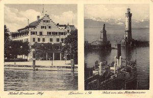 A179 Germany Hotel Lindauer Hof Lindau I B Steamboat Lighthouse vintage postcard