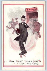 Signed Postcard Mens Running Saloon Now What Would You Do In Case Like This