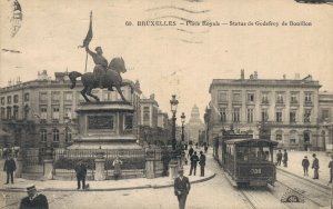 Belgium Brussels Bruxelles Place Royale Statue de Godefroy Bouillon Tram 06.78