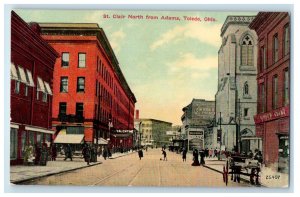 c1910's View Of Street Clair North From Adams Toledo Ohio OH Antique Postcard