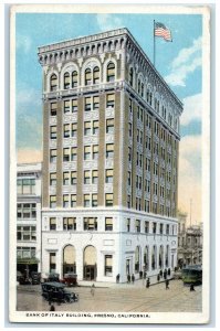 c1930's Bank Of Italy Building Street View Fresno California CA Vintage Postcard