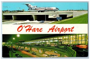 Chicago Illinois IL Postcard O'Hare International Airport Plane Overpass c1960