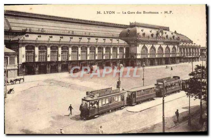 VINTAGE POSTCARD Tramway Lyon the station of Brotteaux