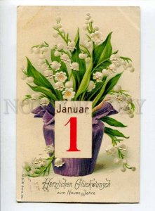 414882 NEW YEAR 1 January Bouquet Vintage EMBOSSED RPPC