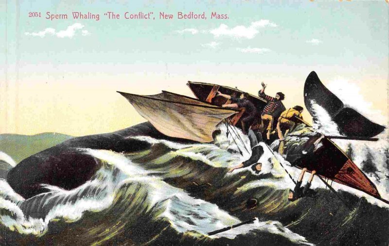 Sperm Whaling The Conflict Whale Boat New Bedford Massachusetts 1910c postcard
