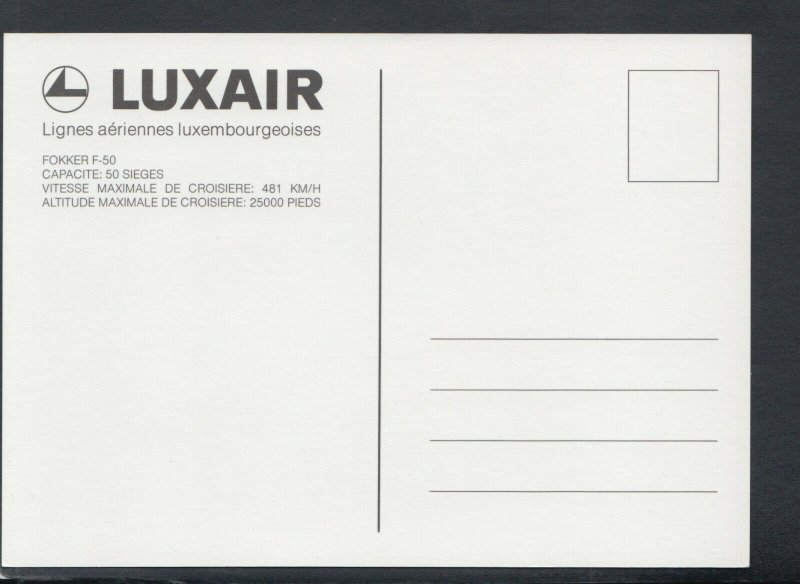 Aviation Postcard - Aeroplane - Luxair Fokker F-50, Luxembourg Airport   T9026