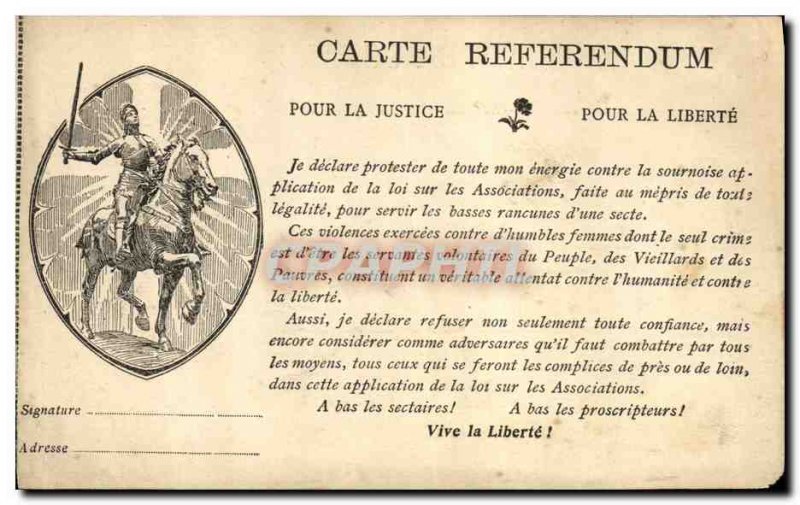 Old Postcard Jeanne d & # 39Arc Map Referendum To Justice For Freedom TOP