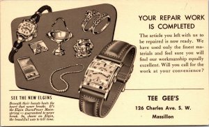 Advertising Postcard Tee Gee's Jewelry Silver Repair Massillon, Ohio~3190