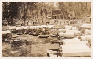 Mexico Xochimilco Canal Scene Showing Boats Real Photo