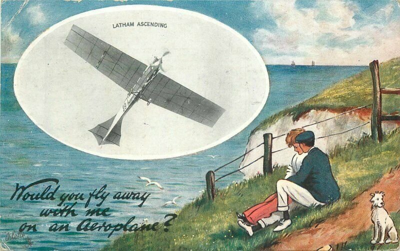 1912 Early Aviation Latham Tuck Romance Oilette #9640 Postcard 21-5693